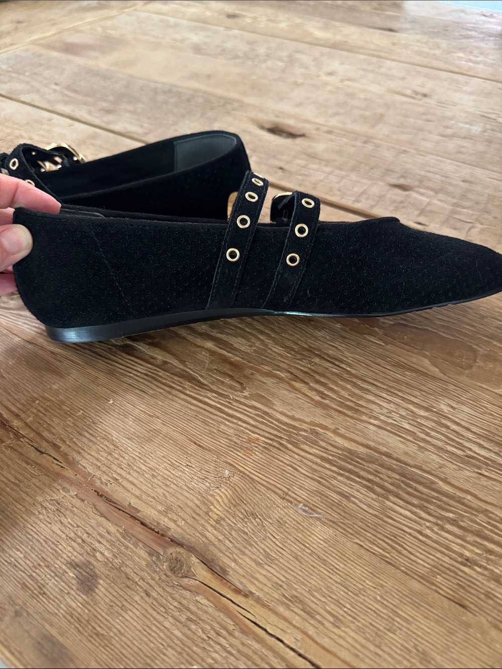 Dolce Vita Black Double-Strap Mary Jane Flats with Gold Buckles - Picture 4 of 6